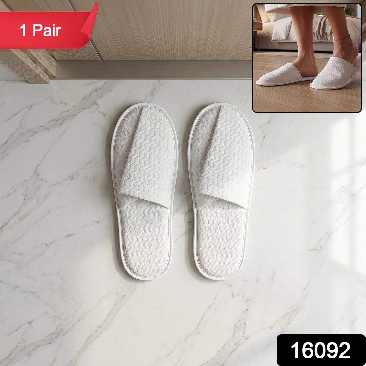 Soft white open-toe indoor slippers with cushioned sole