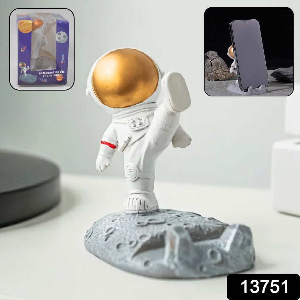 Side view of the 3D Astronaut Phone Stand supporting a mobile phone.