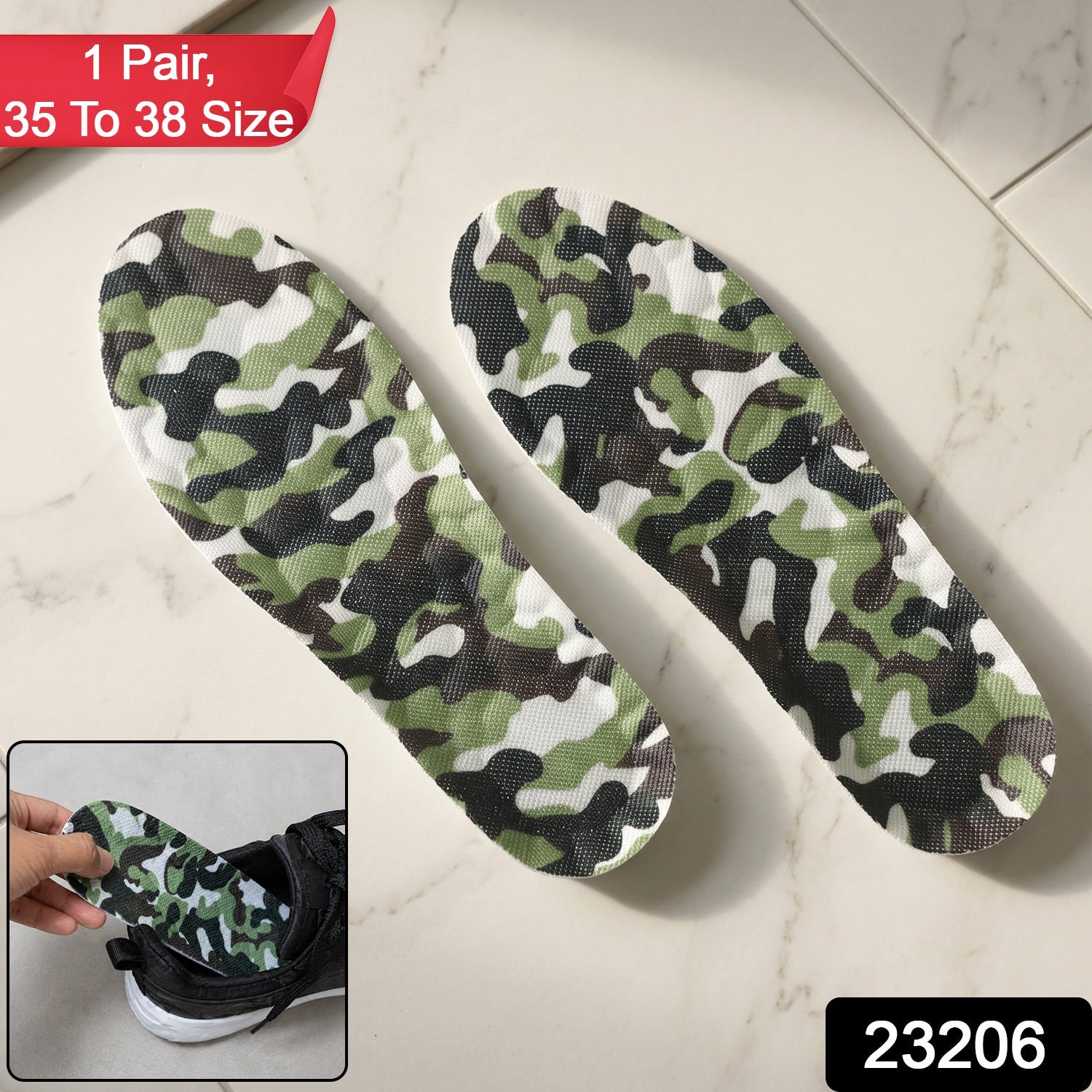 Comfortable foot insoles for size 35-38 with breathable surface