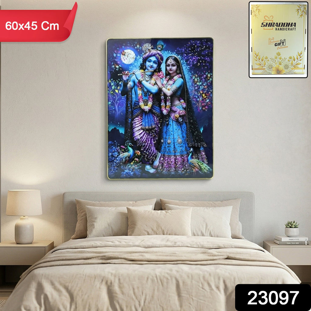 Elegant Radha Krishna wall art with vibrant colors