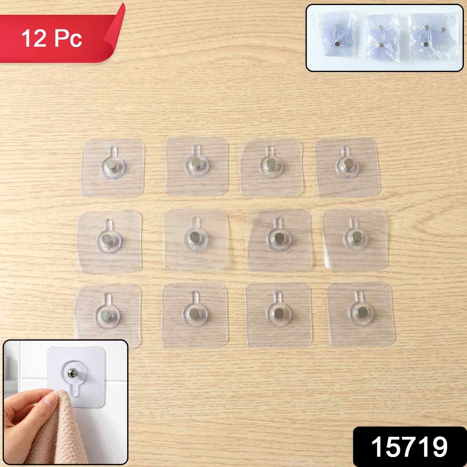 Clear wall hooks for hanging kitchen and bathroom items
