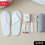 Close-up of essential items inside the travel grooming kit for hygiene and personal care