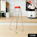 Durable stainless steel kitchen dish gripper tong with red heat-resistant handle