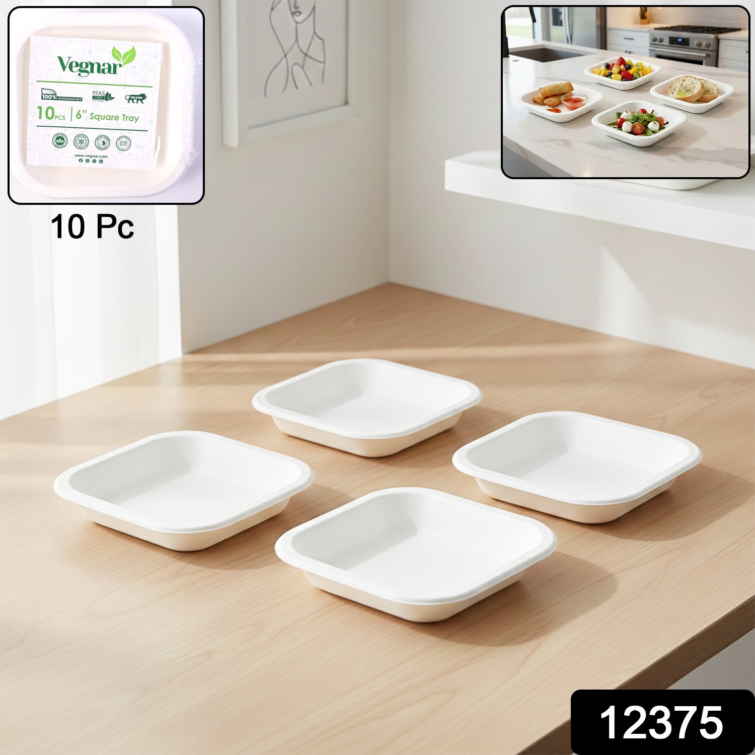 Stacked 10-piece disposable square food trays ideal for catering and events.