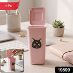 Trash can shaped desk organizer with flip lid