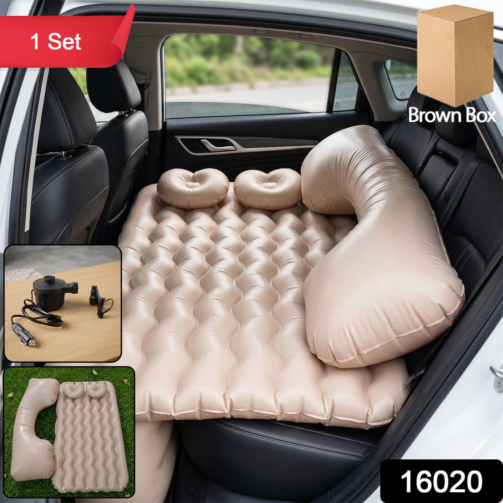 Portable inflatable car mattress with pump setup