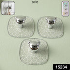 Packaging of 3-piece set of clear adhesive wall hooks from Indo Glow.