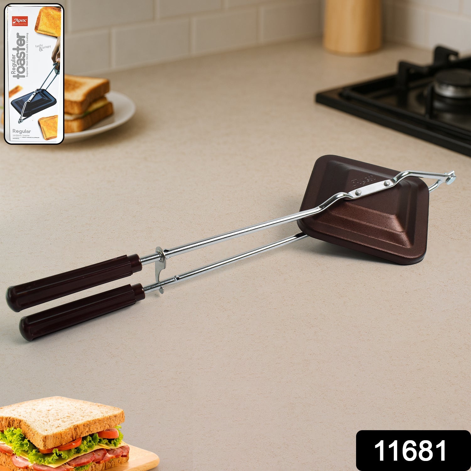 Close-up of gas stove sandwich toaster showing GlideGrill design and durable build
