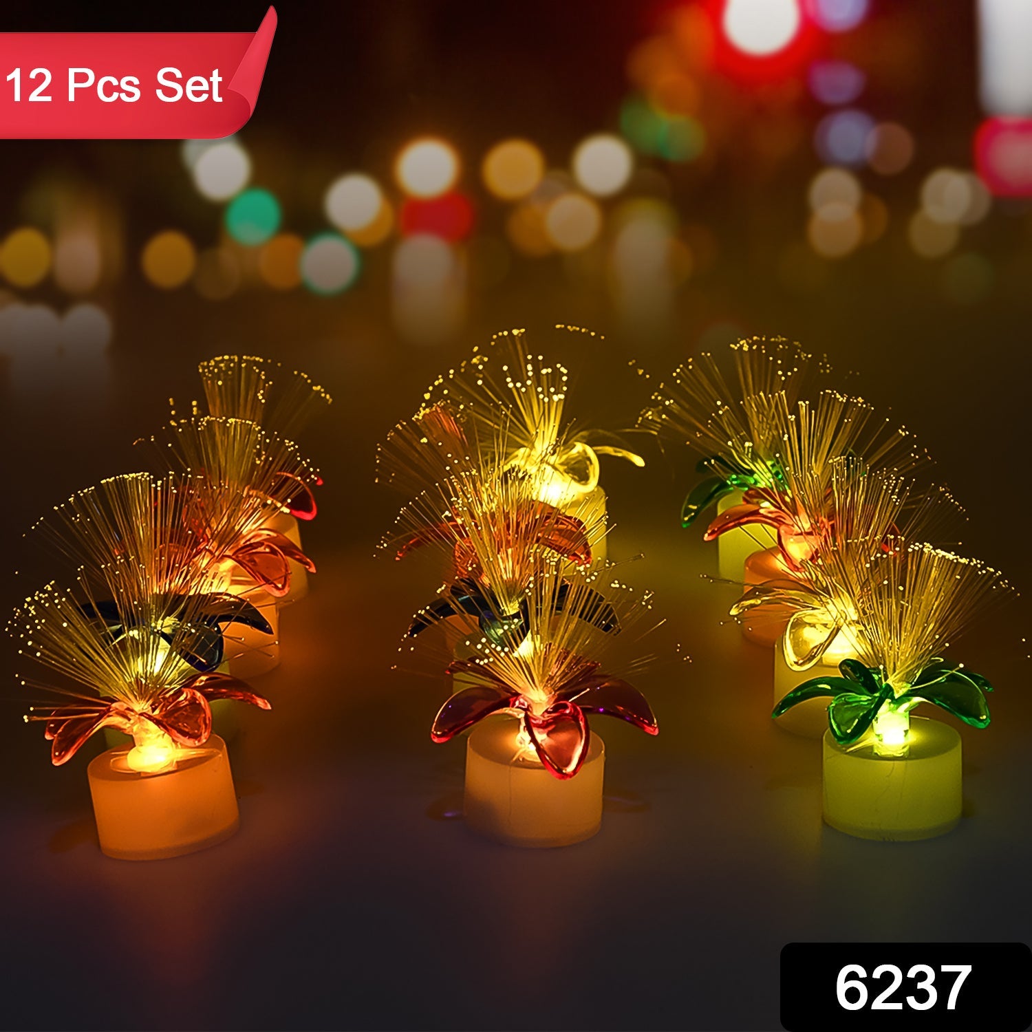 Close-up of a single fiber optic LED centerpiece glowing with multiple colours.