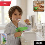 Set of two soft bristle airplane-themed toothbrushes for children