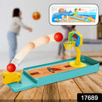 Overhead view of the Finger Basketball Game board with scoring hoops.