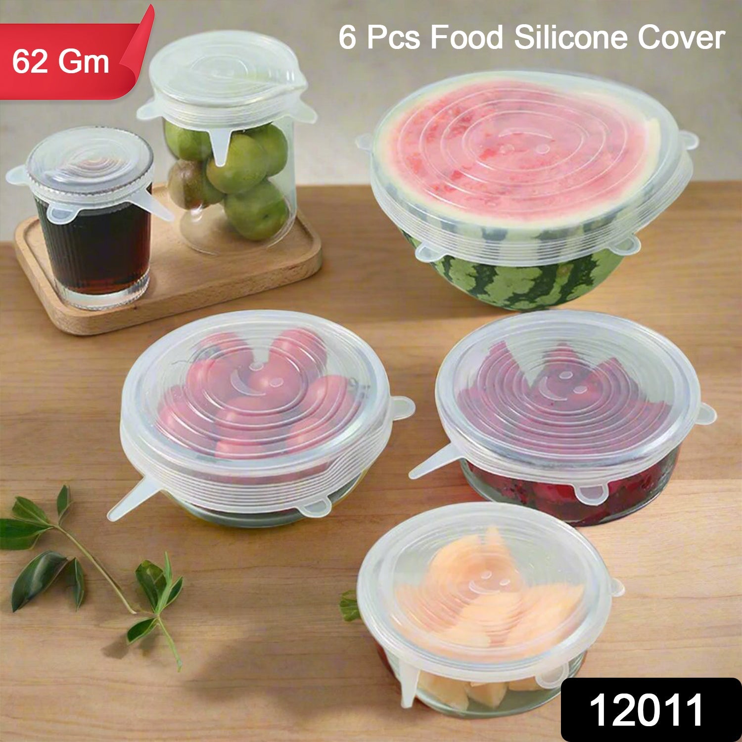 Close-up view of the reusable silicone food covers, highlighting their stretchability and durability.