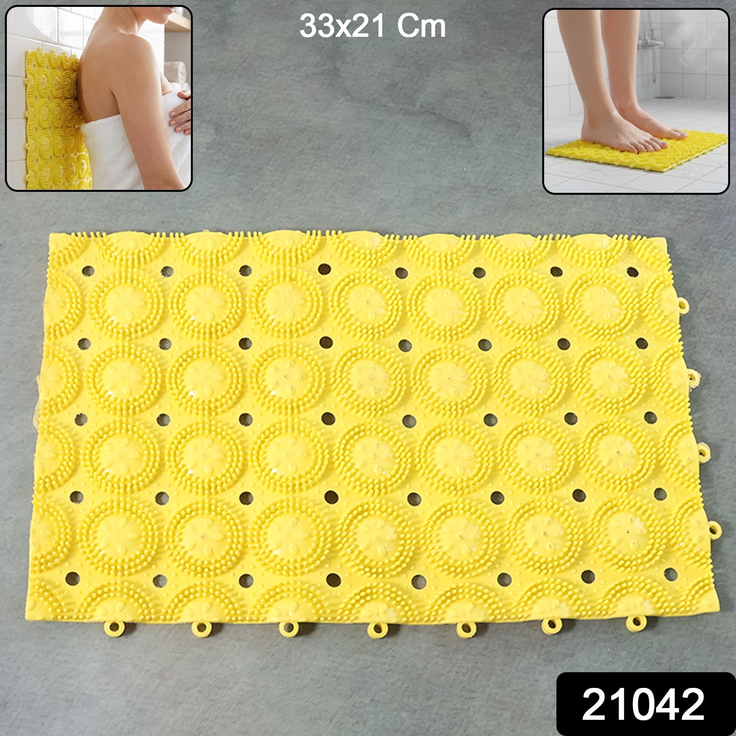 Anti-slip bathroom massage mat securely placed on shower floor with suction cups