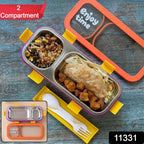 Leak-proof steel lunch box set with spoon and fork inside