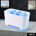 Front view of a 6-compartment plastic toothbrush holder stand in white