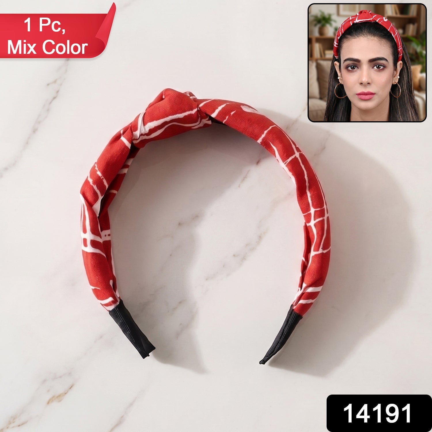 Fabric printed headband in red and white mix colors