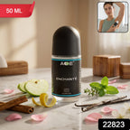 Deodorant bottle with cap off, showing blue packaging and roll-on tip