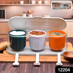 Close-up of the multicolor 3-grid seasoning box, highlighting separate compartments and included spoons.