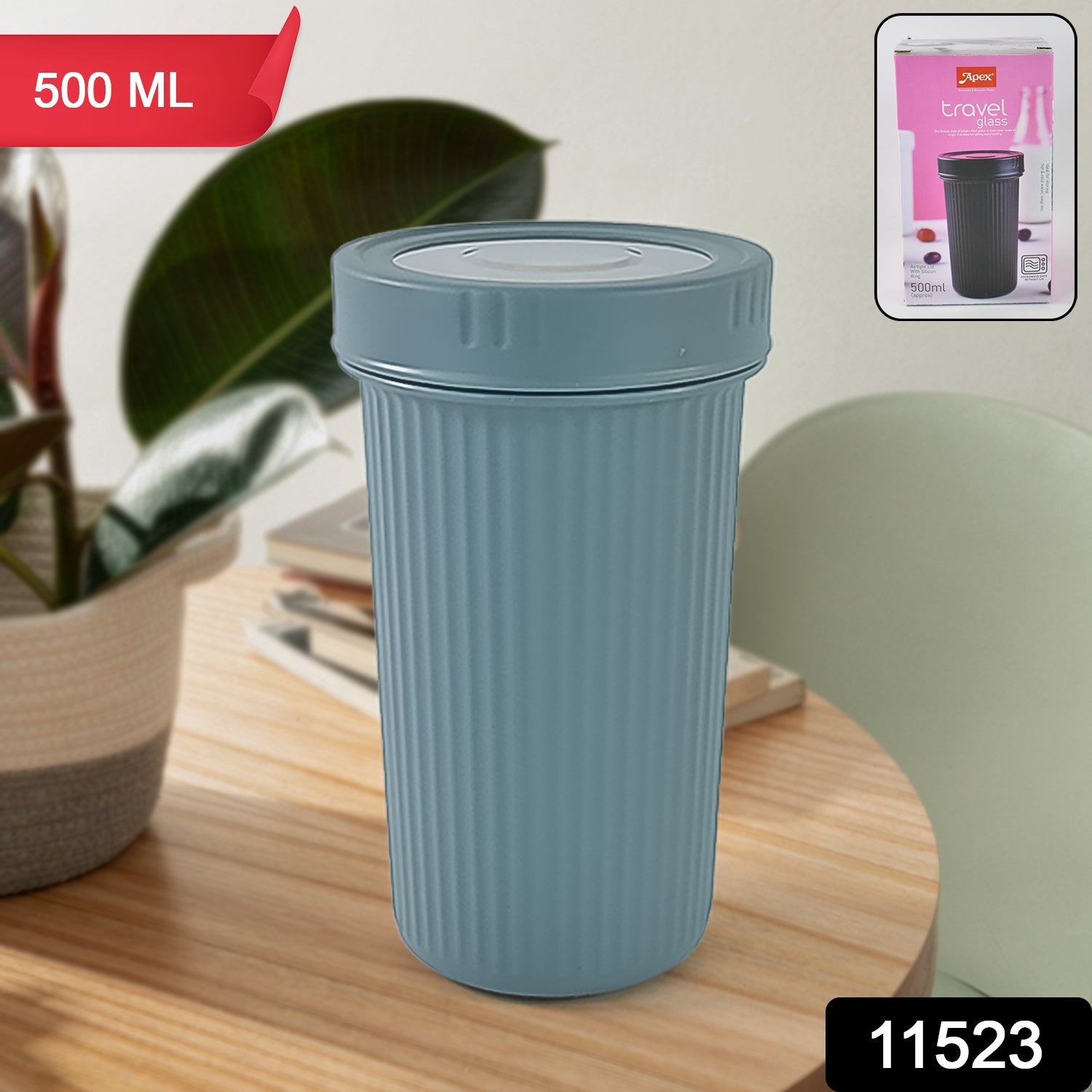 Travel Glass showing leakproof airtight lid and sleek design