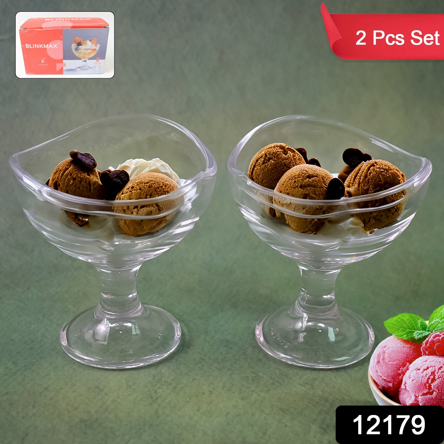 Clear glass dessert bowl filled with a colourful parfait, ready to serve.