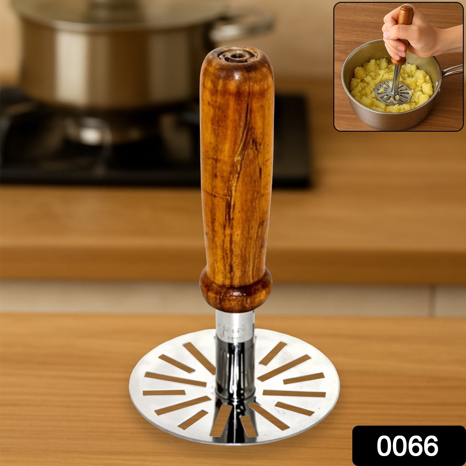 Close-up of the durable mashing plate on the GripChef Paubhaji Masher.