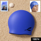 Detailed view of the silicone swimming cap highlighting its flexible and stretchable material