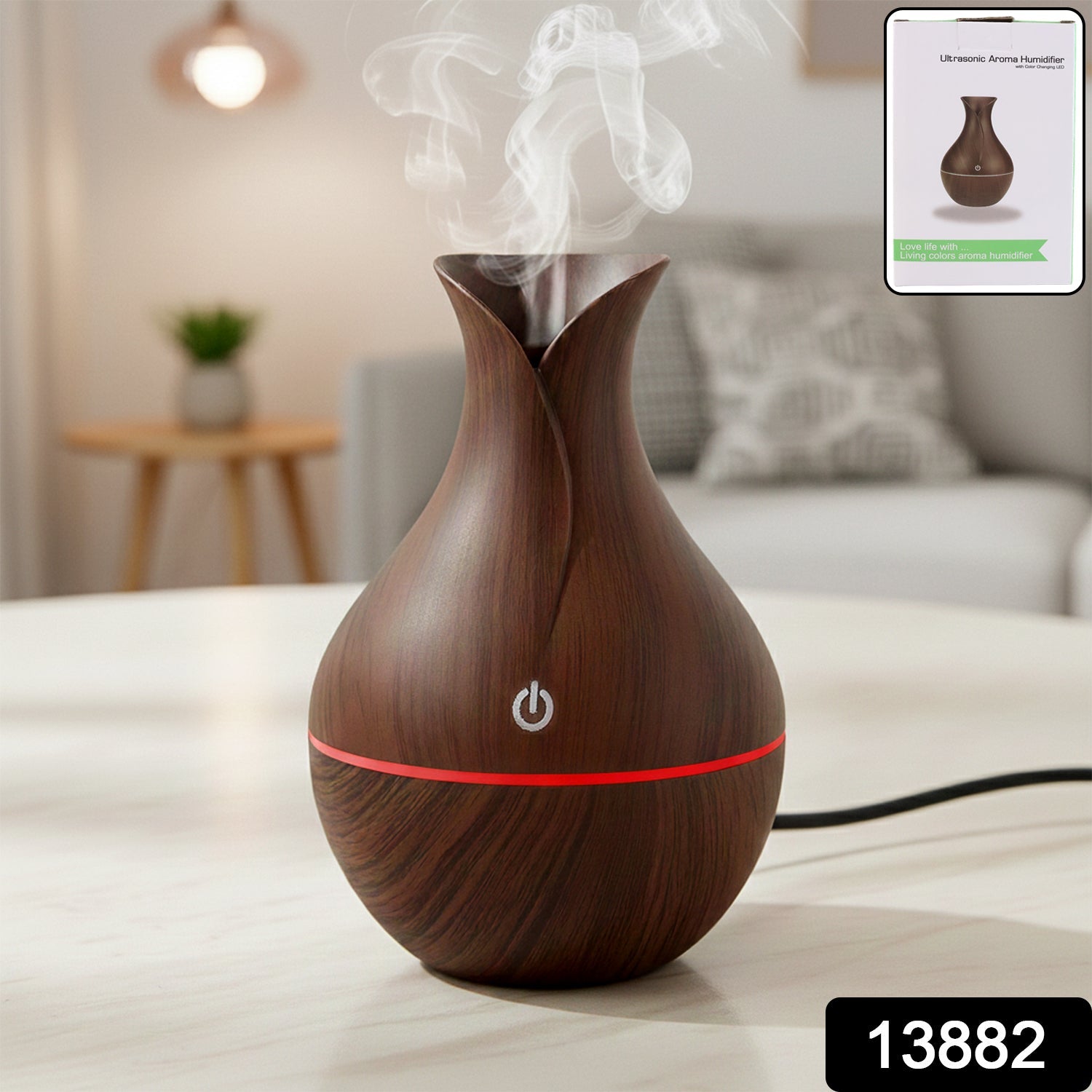 Compact Mini Wooden Humidifier creating a serene ambiance in a modern living space.