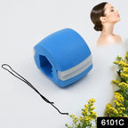 Blue Jawline Exerciser with a product details label on a white background.