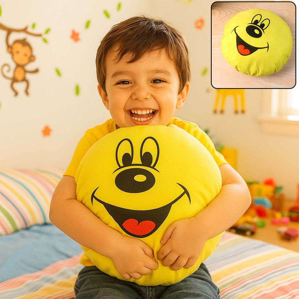 Soft plush smiley face pillow cushion that adds cheer to kids’ room decor