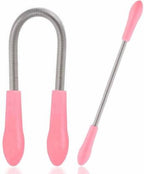 A woman holding the portable spring facial hair remover, ready for use.
