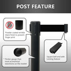 Close-up of retractable belt mechanism on crowd control pole