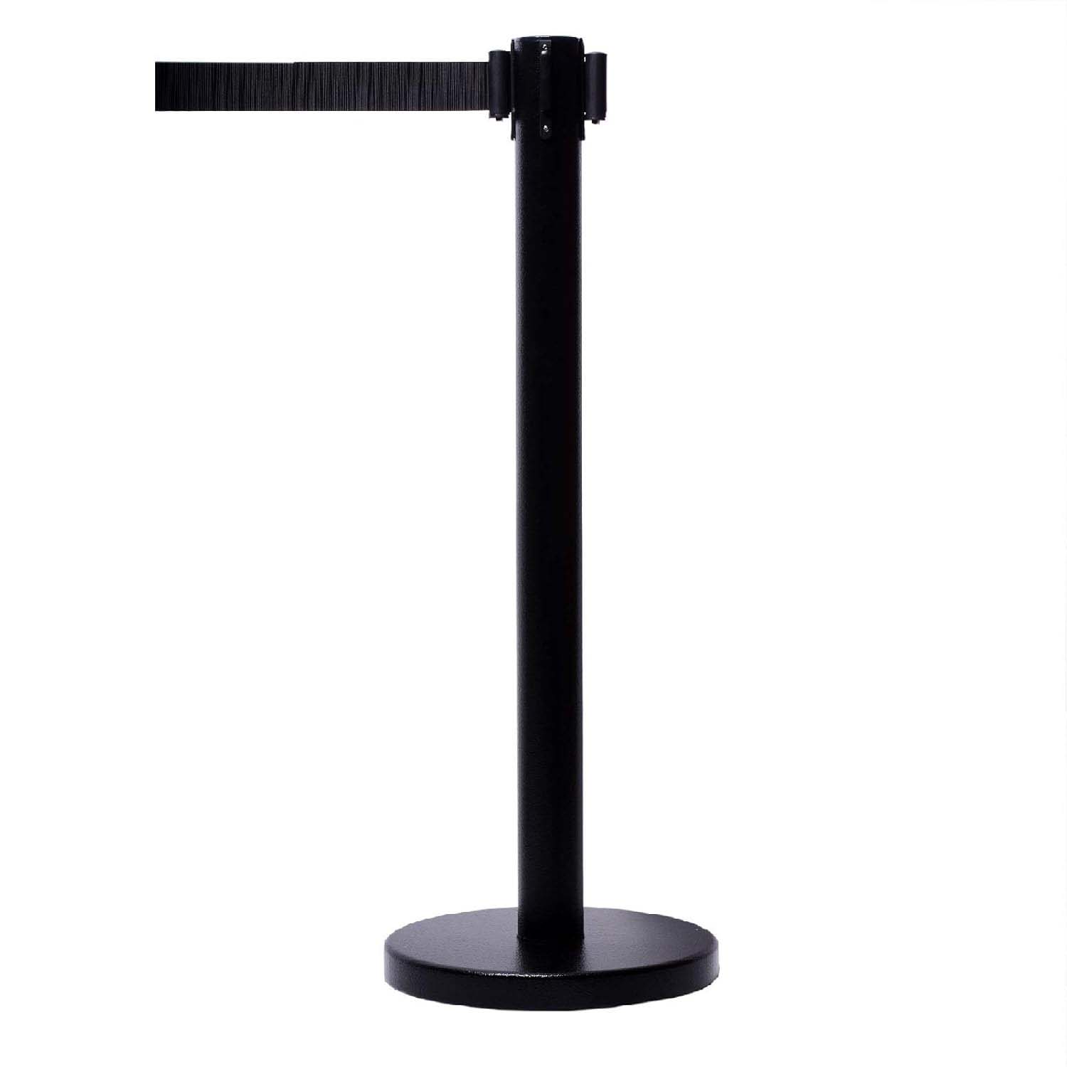 Black base barrier stand crowd control pole with retractable belt system