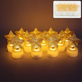 Set of 12 decorative LED star candles with golden star topper glows warmly