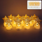Set of 12 decorative LED star candles with golden star topper glows warmly