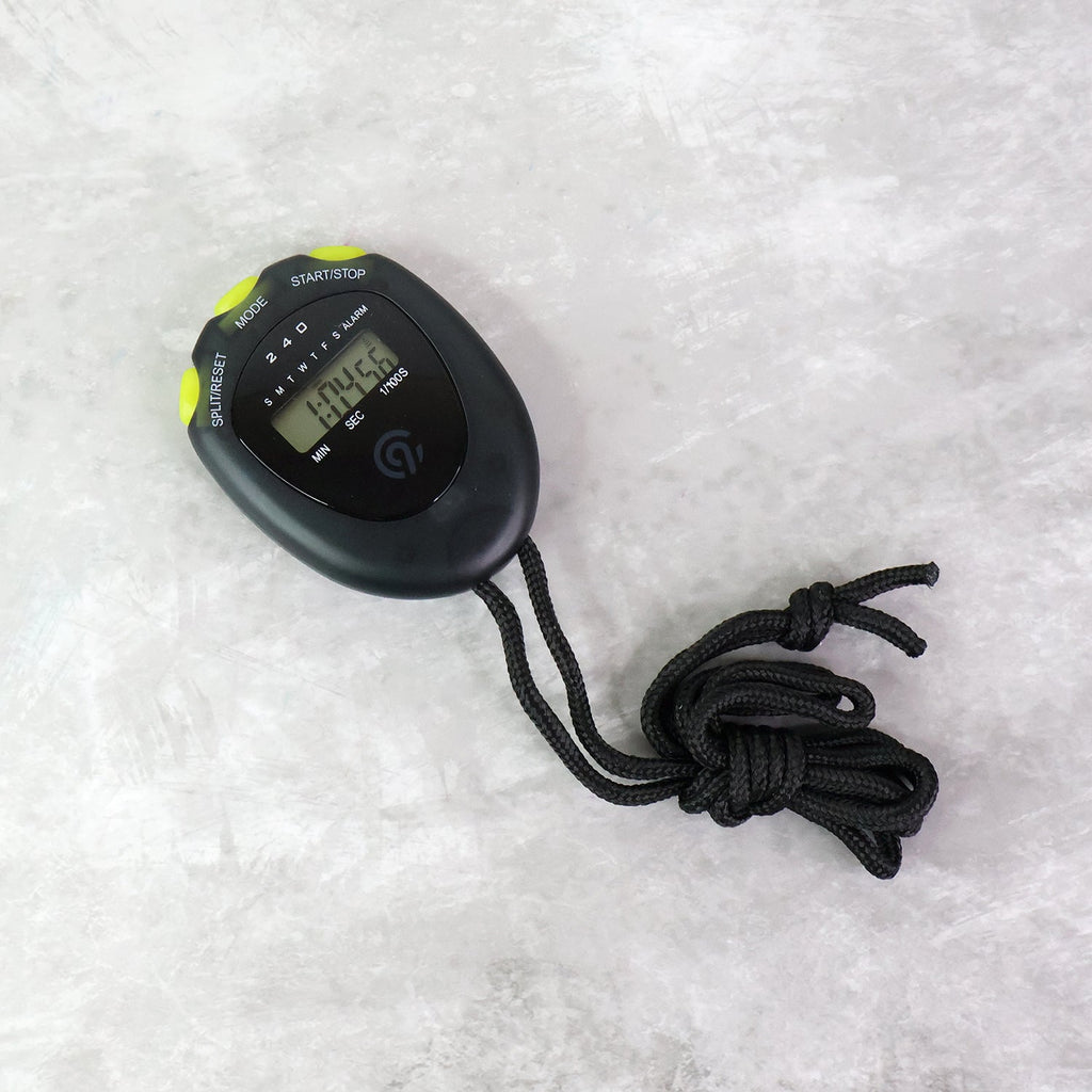Handheld digital stopwatch with easy three-button controls