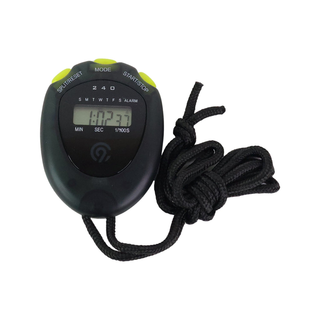 Portable digital sports stopwatch with attached lanyard for convenience