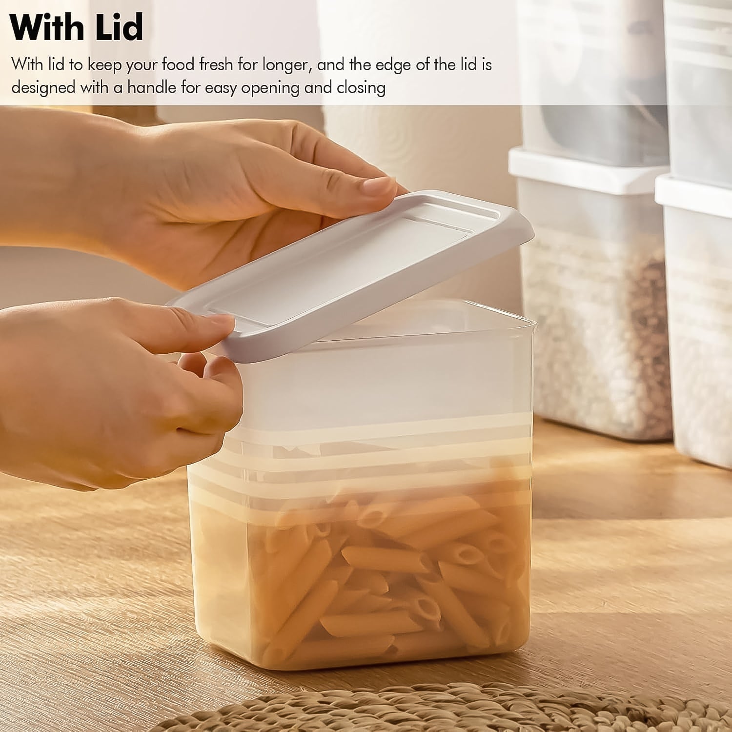 Plastic food storage box set arranged for organized pantry and refrigerator
