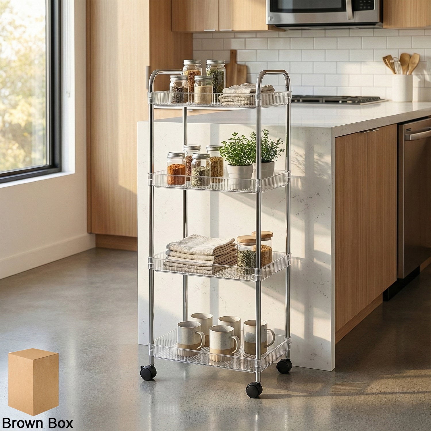 4 layer storage trolley with wheels for kitchen and home organization