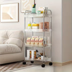 Rolling storage trolley with four basket shelves for home essentials