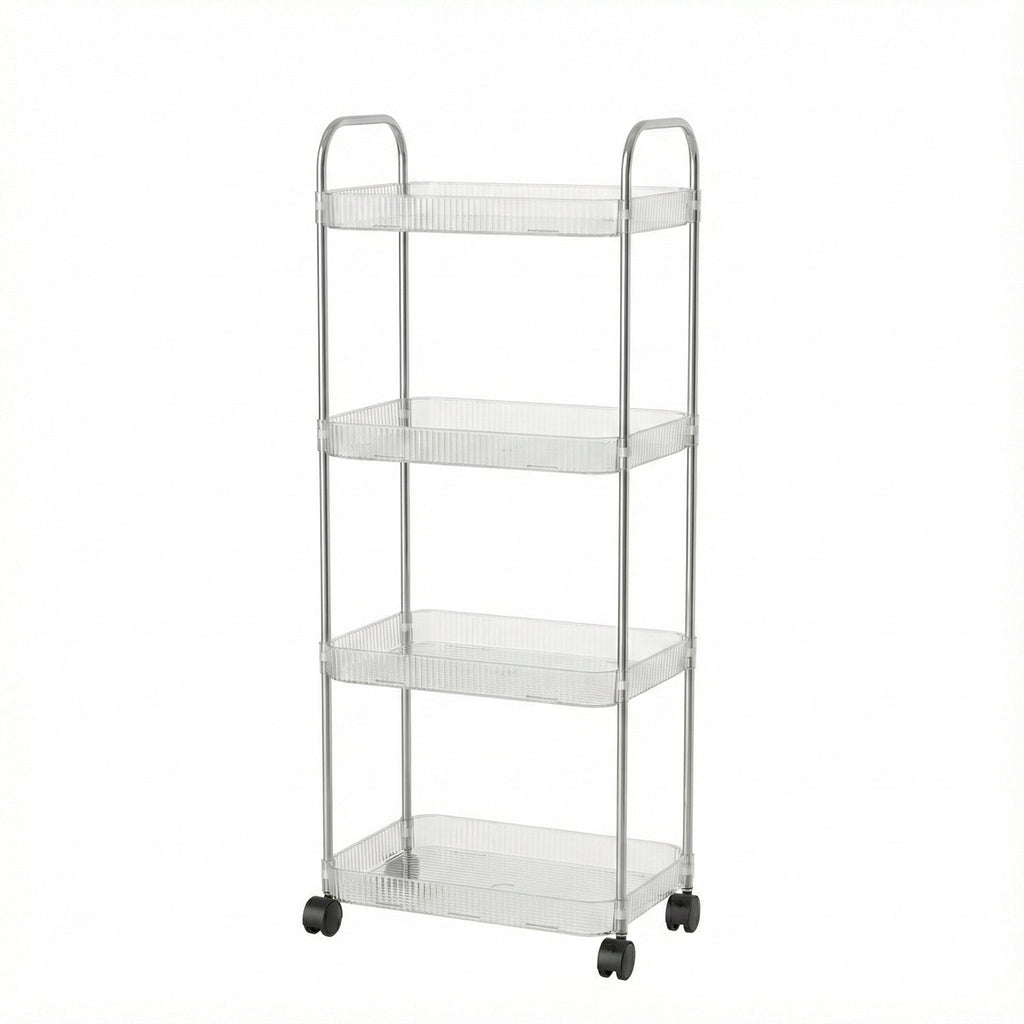 Compact multipurpose storage trolley with four layers and wheels