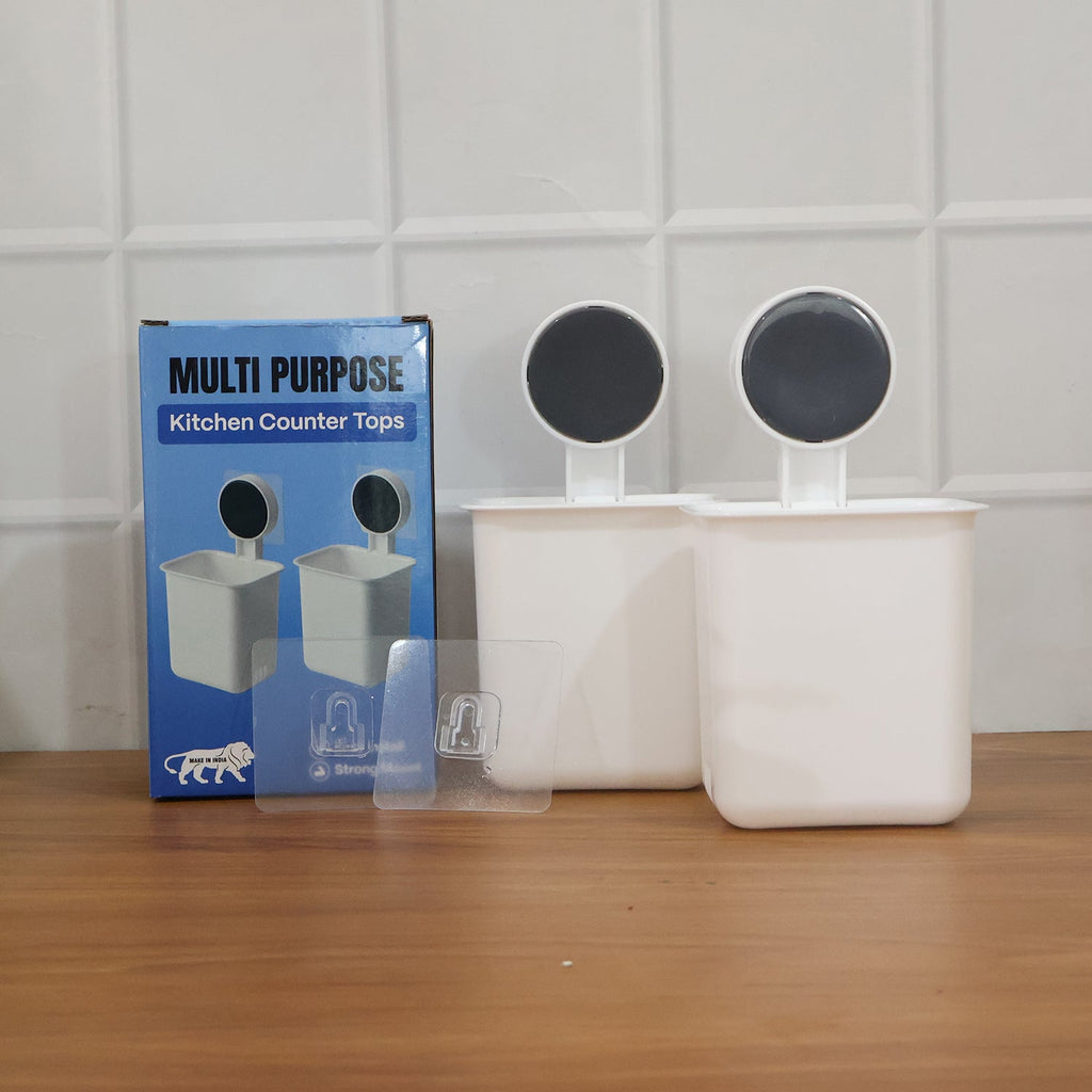 Hygienic toothbrushes neatly stored in wall mounted holder in modern bathroom