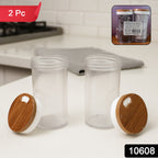 2 Pc airtight kitchen jar set featuring wooden lids and clear containers