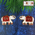 Set of Shubh Labh Elephant decorative wall hangings in red and gold colors