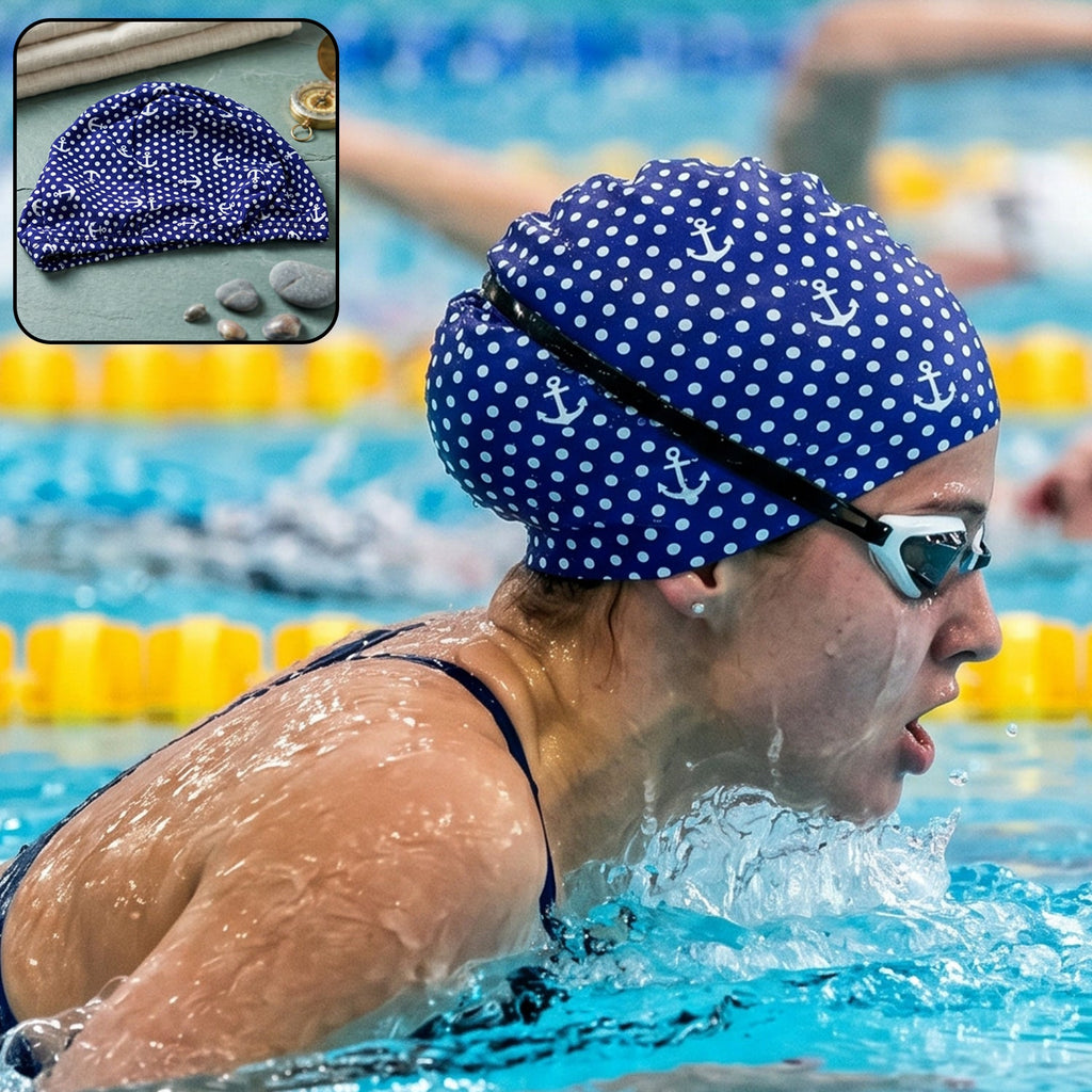 Durable big size stretchable swimming cap with anchor pattern