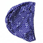 Waterproof and stylish girls swimming cap in blue and white