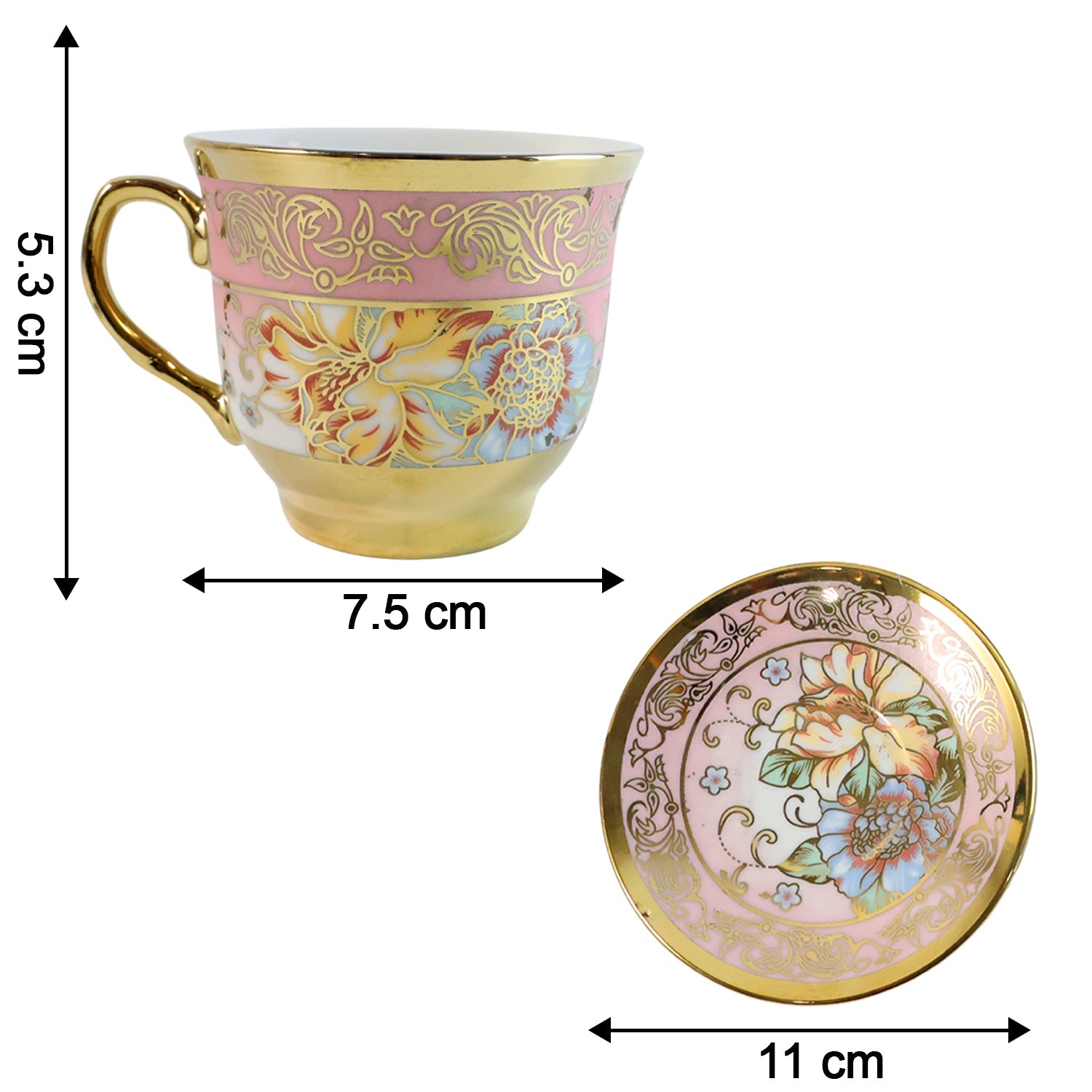 Decorative floral porcelain tea cup and saucer set perfect for formal occasions