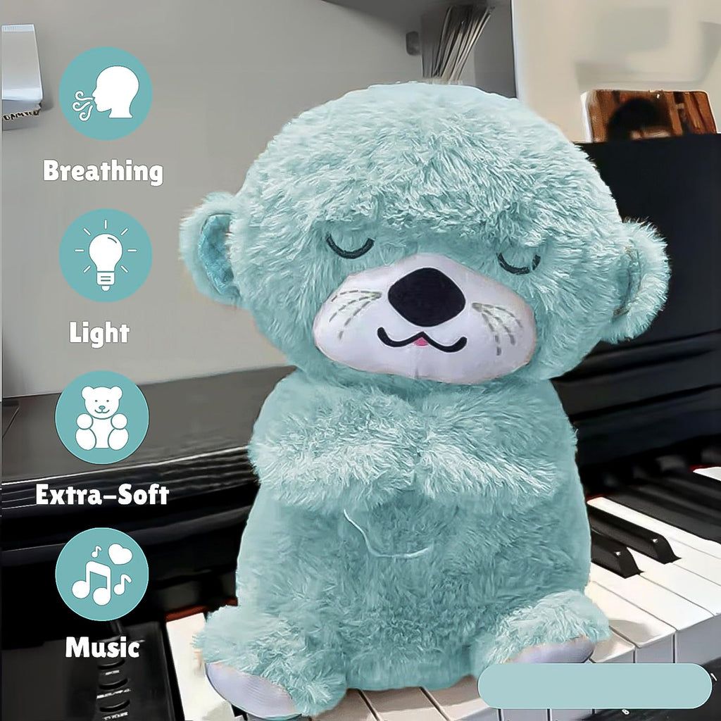 Musical teddy bear plush toy with soft fabric and light-up tummy