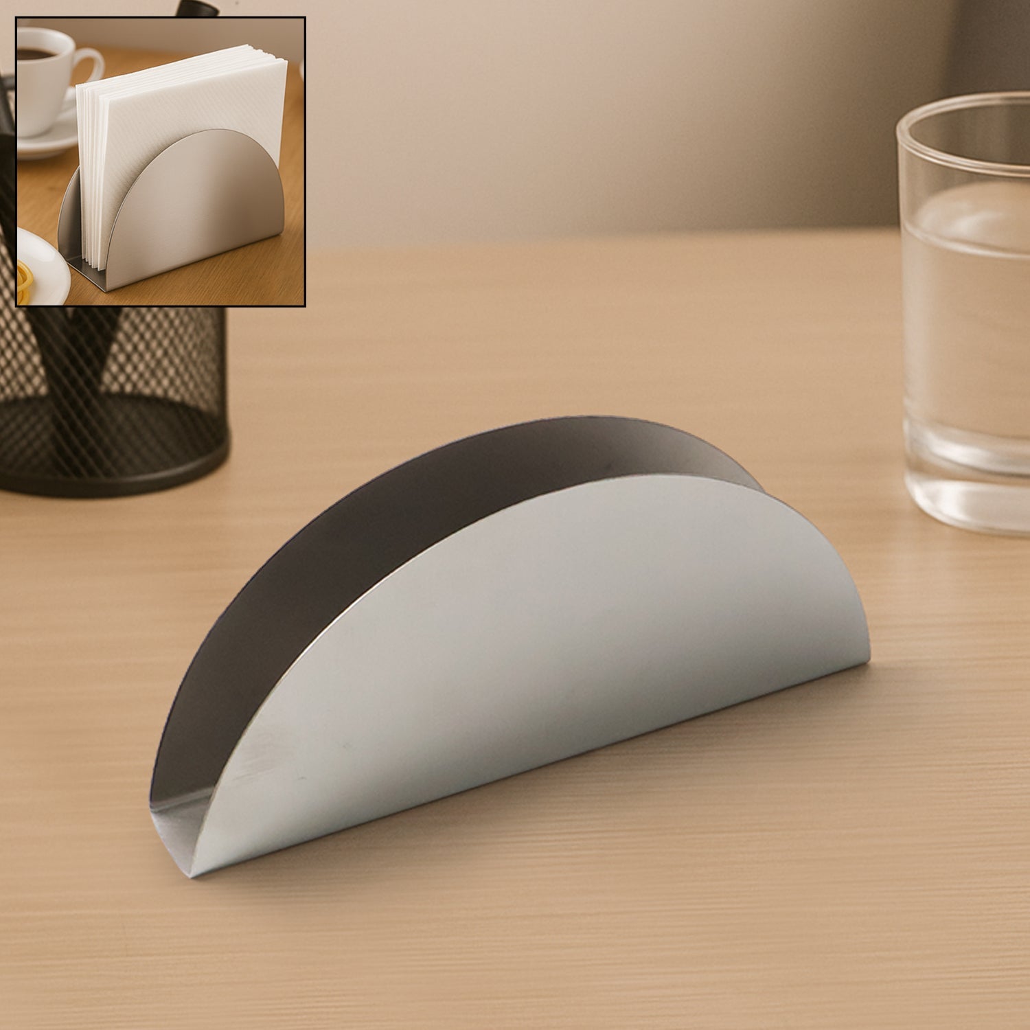 Stainless steel napkin holder stand with half-moon design