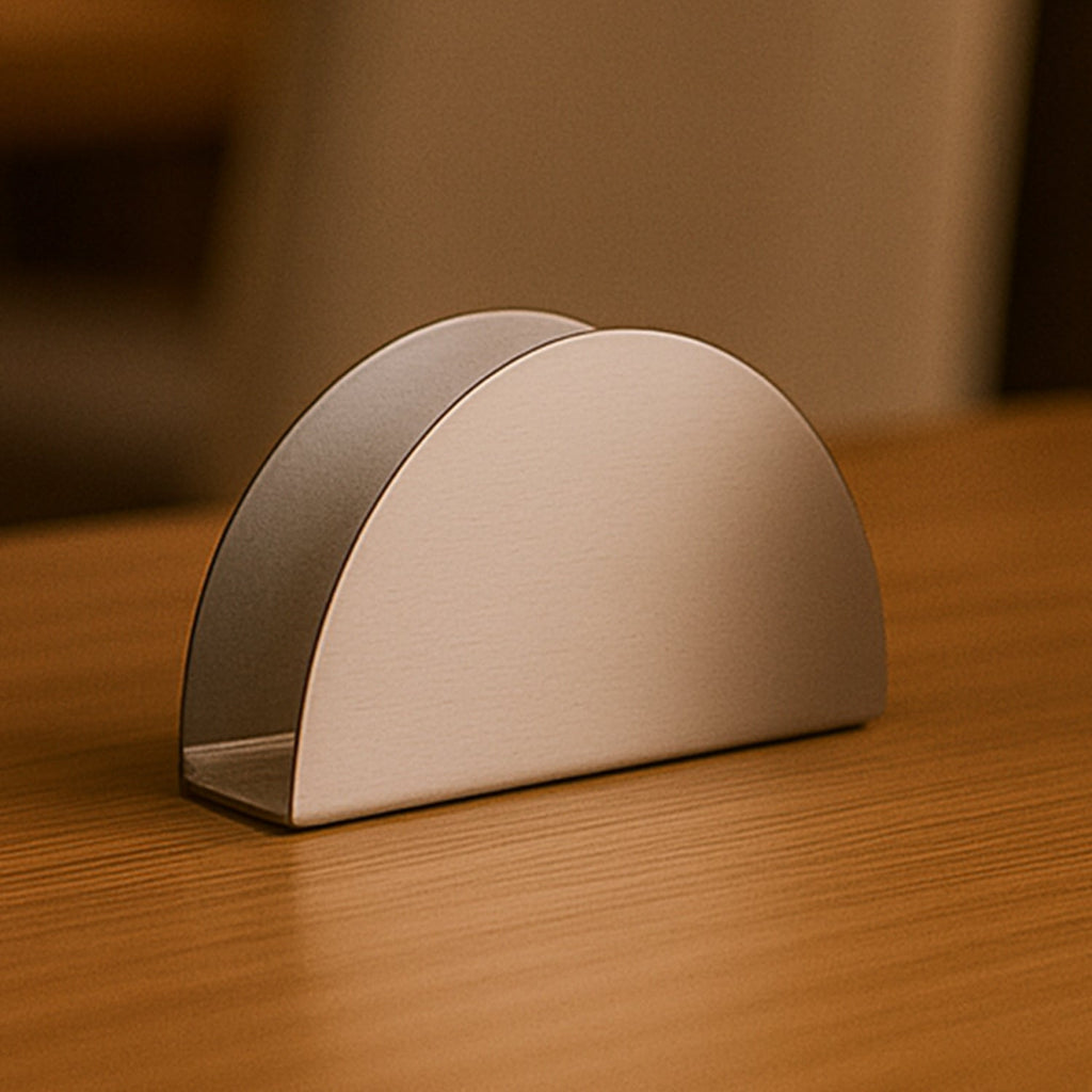 Side view of stainless steel tissue paper holder stand