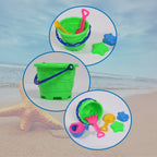 Children playing with the creative beach sand castle toy set on the sand.